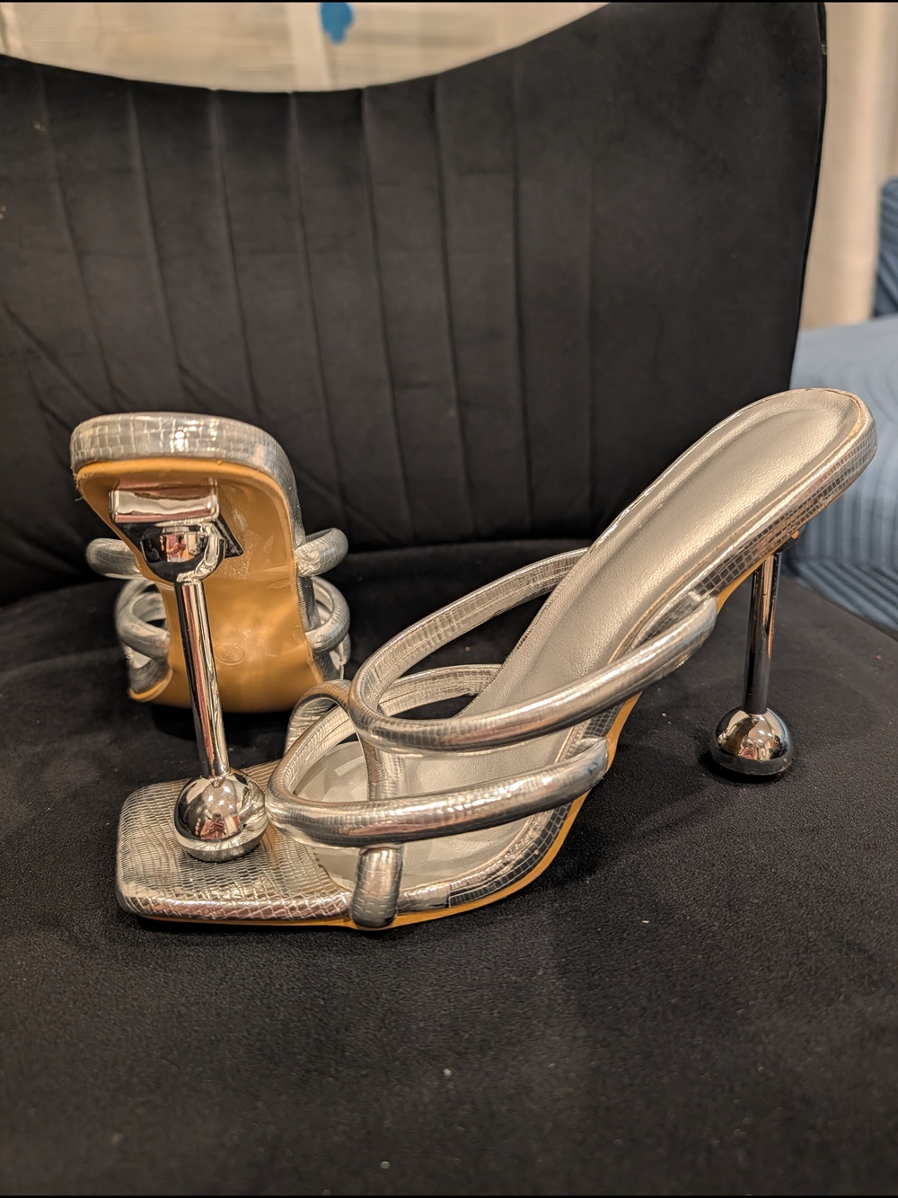 Silver Strappy High Heel Sandals for Women